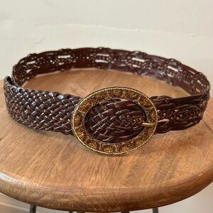 VTG 00's Brown Braided Belt Embellished Buckle One Size Wear on Hips or Waist